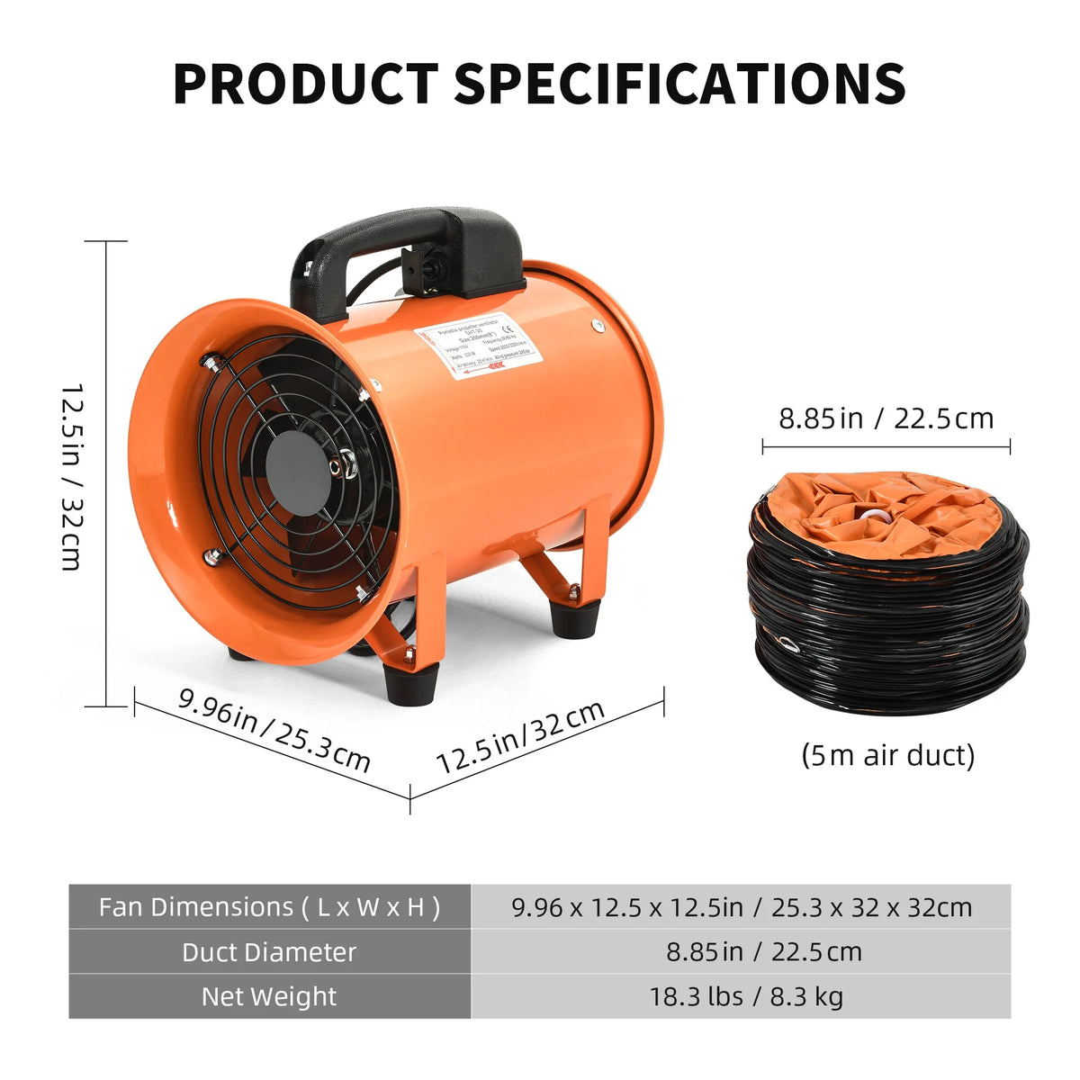 8" Utility Blower Extractor Fan with 16ft Duct Hose C820149