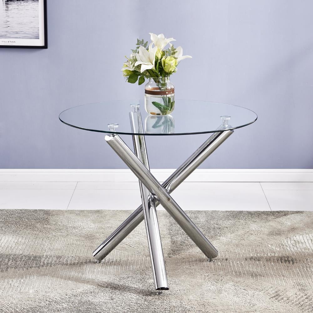 5 Piece Round Dining Table Set with Tempered Glass Top E460271