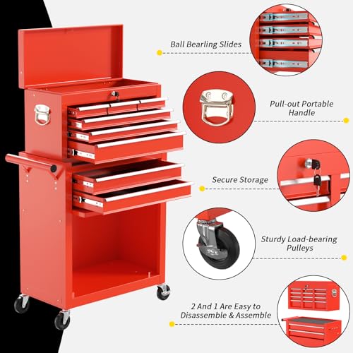 8 Drawer Rolling Metal Tool Chest with Wheels M5083