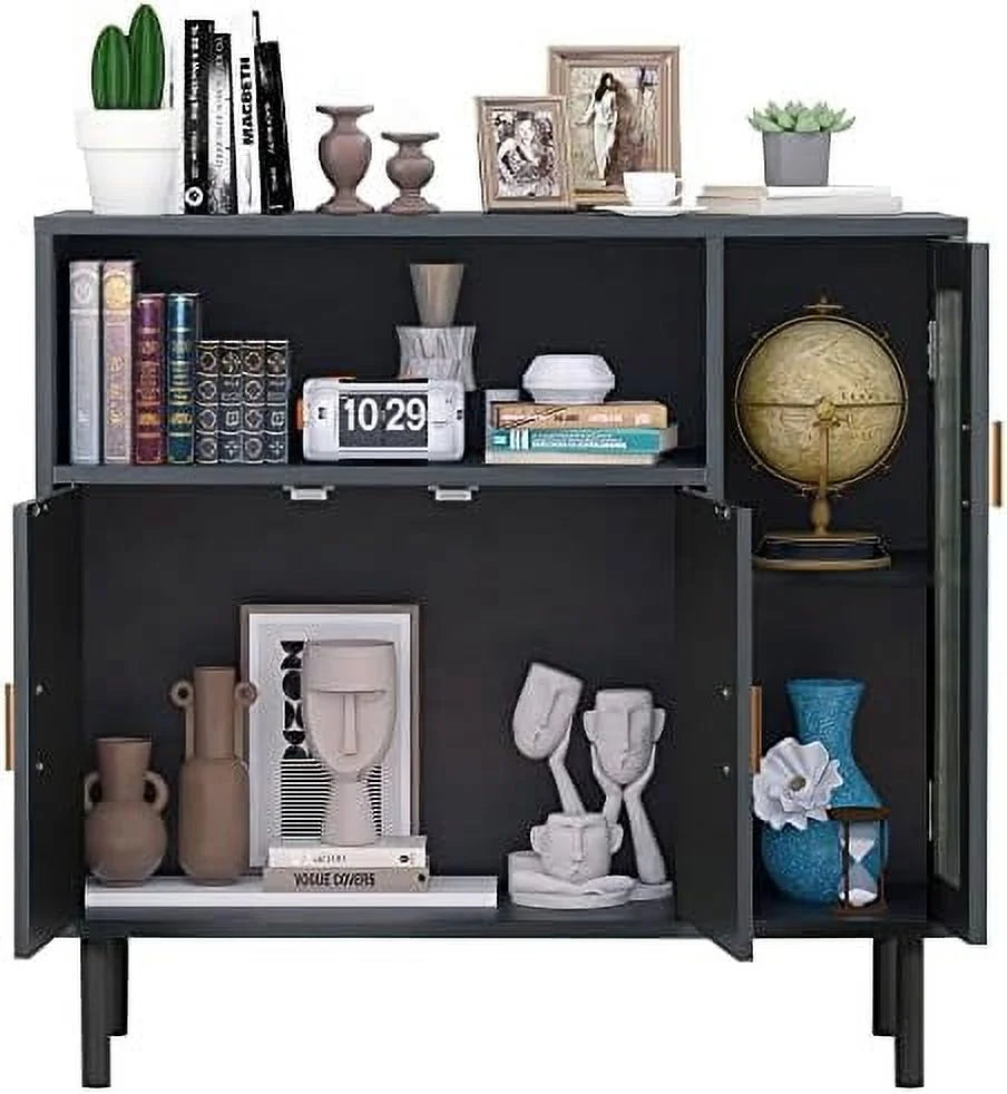 White Cabinet Credenza Sideboard Buffet with Glass Doors Q21995