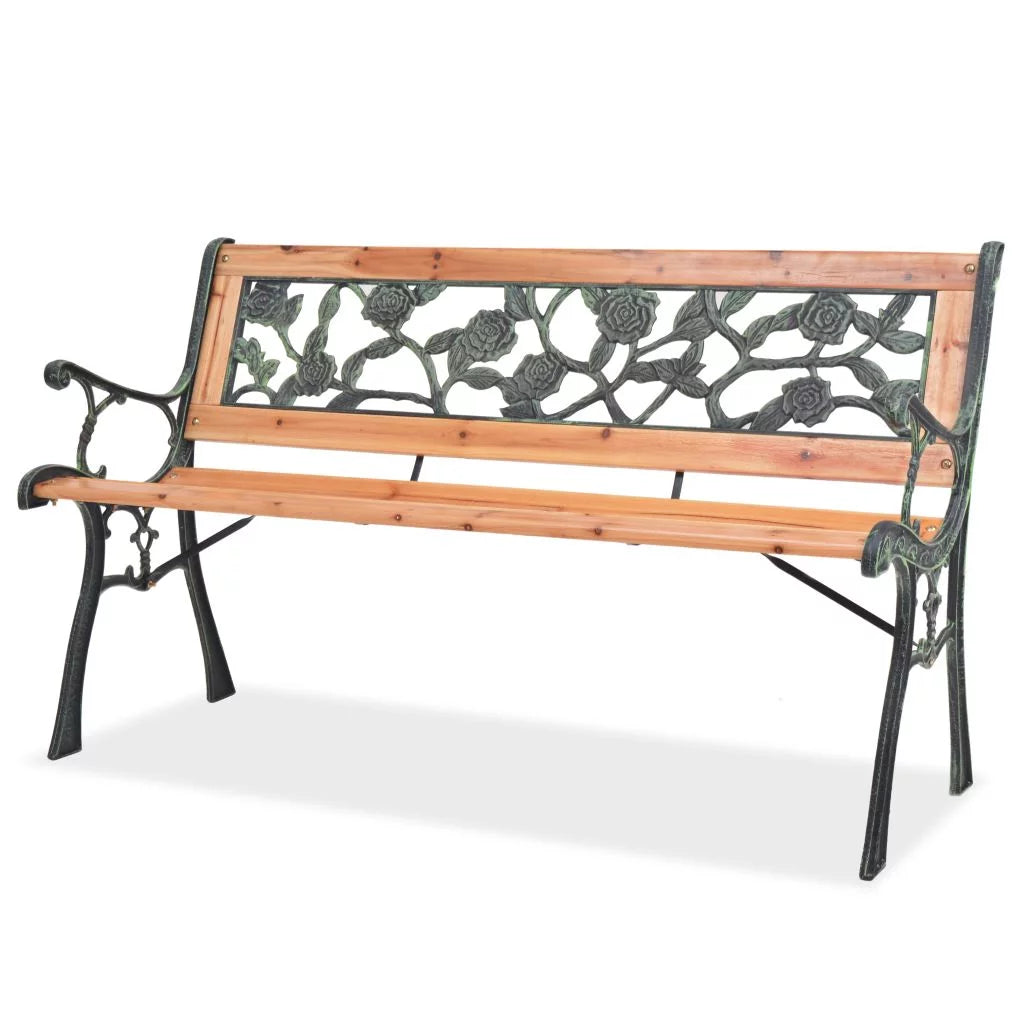 2 Persons Metal Garden Bench with Rose-Patterned Backrest T1081