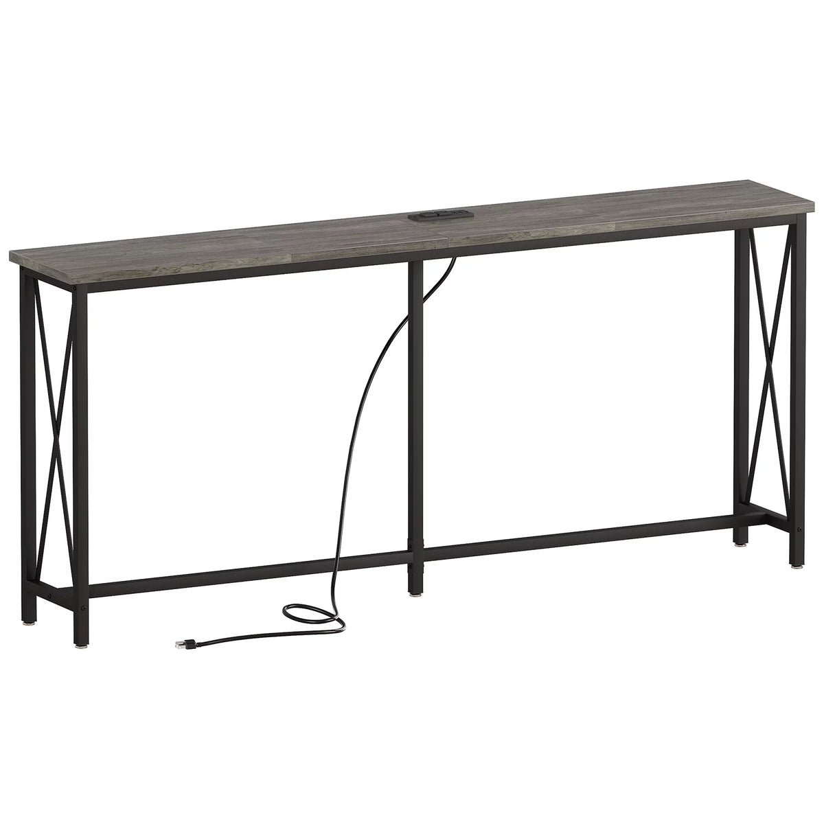 70 inch Console Table with Power Outlets Metal Frame Gray E95410