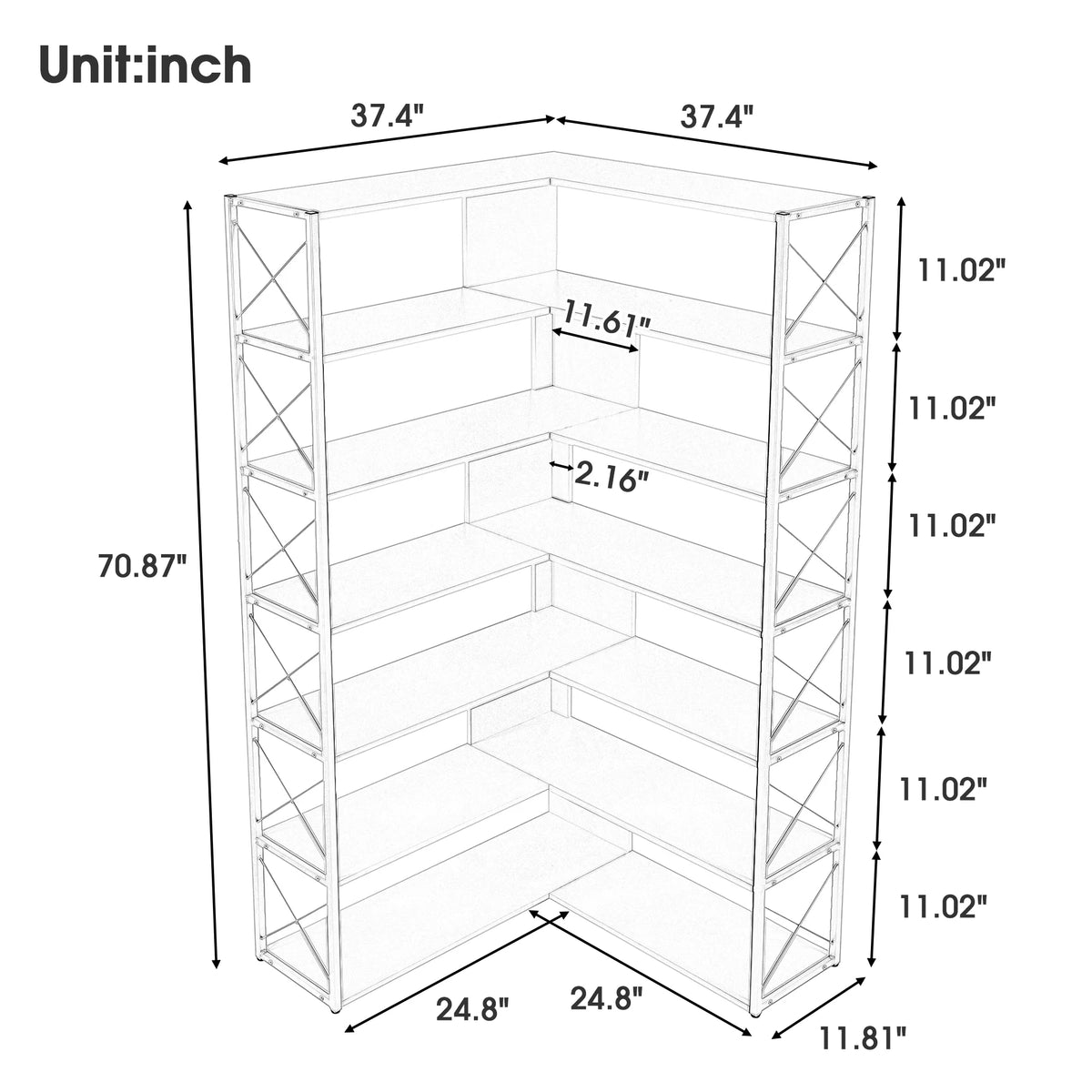 L-Shaped Corner Bookshelf with Metal Frame J2871