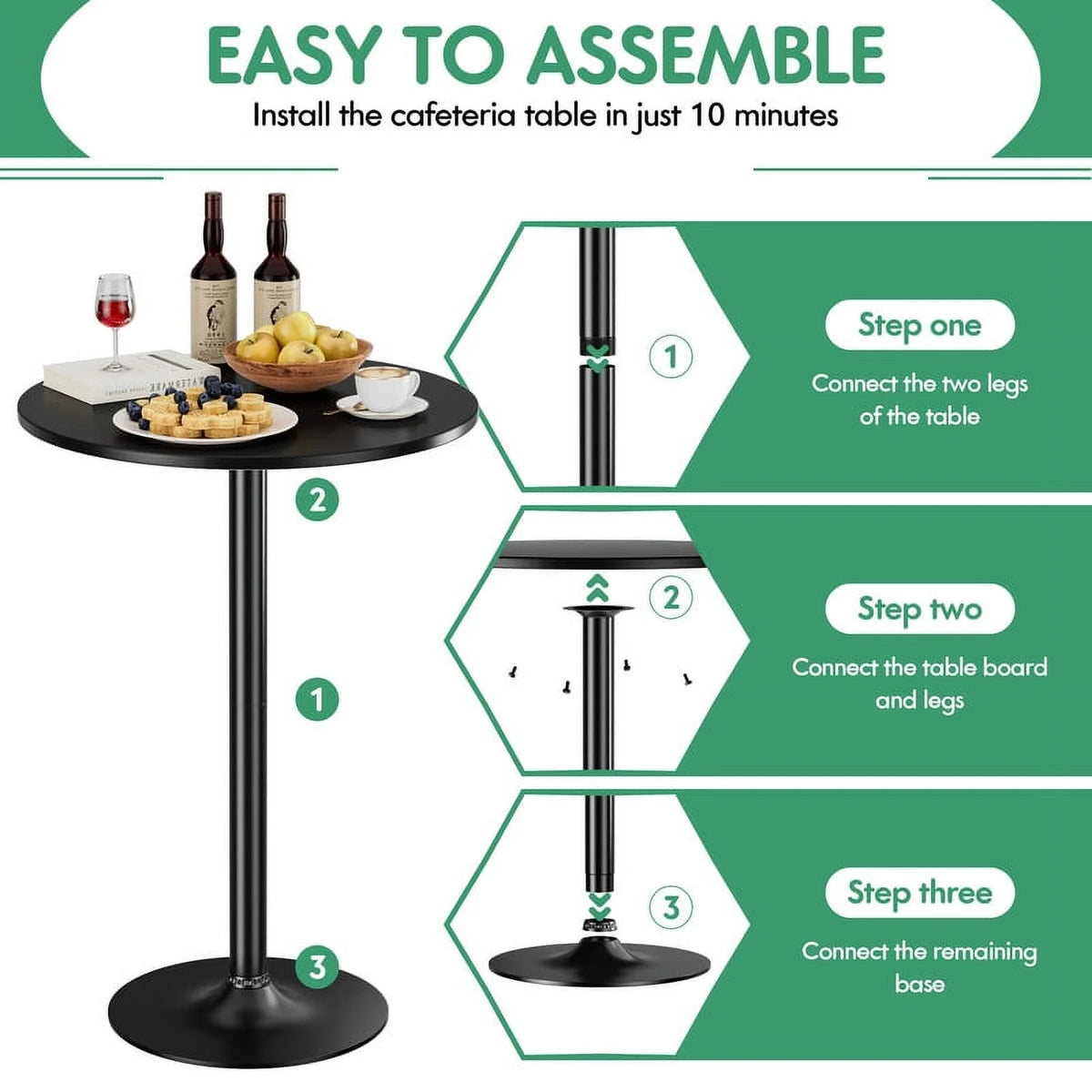 Round Bar Height Cocktail Table Metal Base MDF Top Black X56693