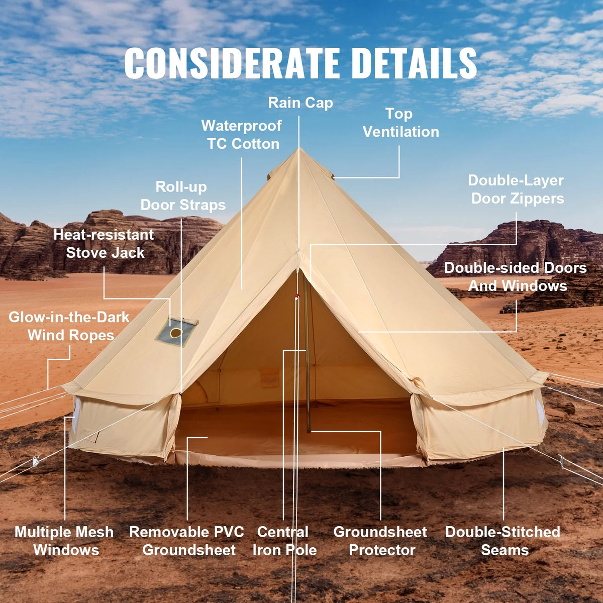 Canvas Bell Tent 4-Season with Stove Jack I488