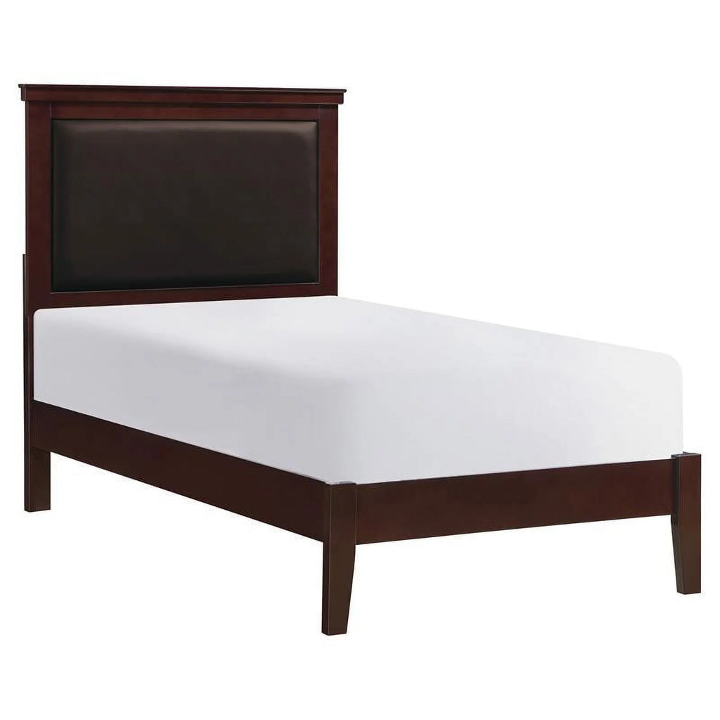 Cherry Wood and Faux Leather Twin Bed H155978