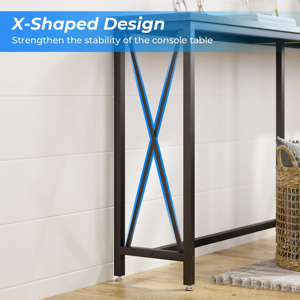 70 inch Console Table with Power Outlets Metal Frame Gray E95410