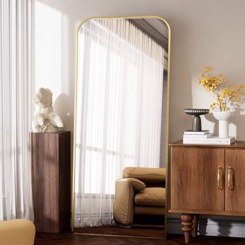 56"x21" Gold Domed Top Floor Mirror with Stand Z401