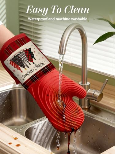 Long Silicone Oven Mitts 2 Pcs Cotton Oven Gloves G146309