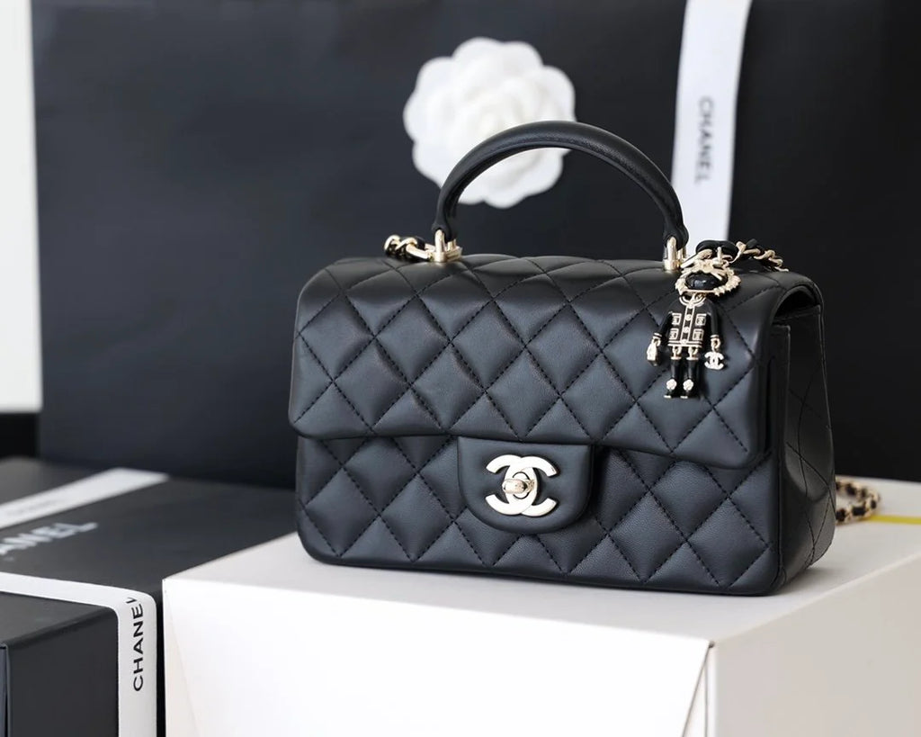 Black Mini Flapbag With Top Handle V550