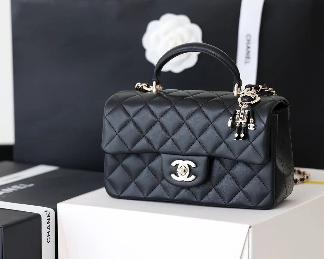 Black Mini Flapbag With Top Handle V550