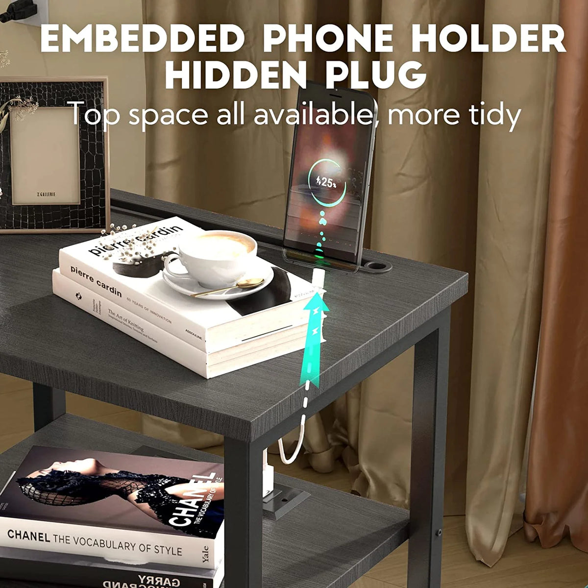 Nightstands Set of 2 with Charging Station and Storage Shelf M87405