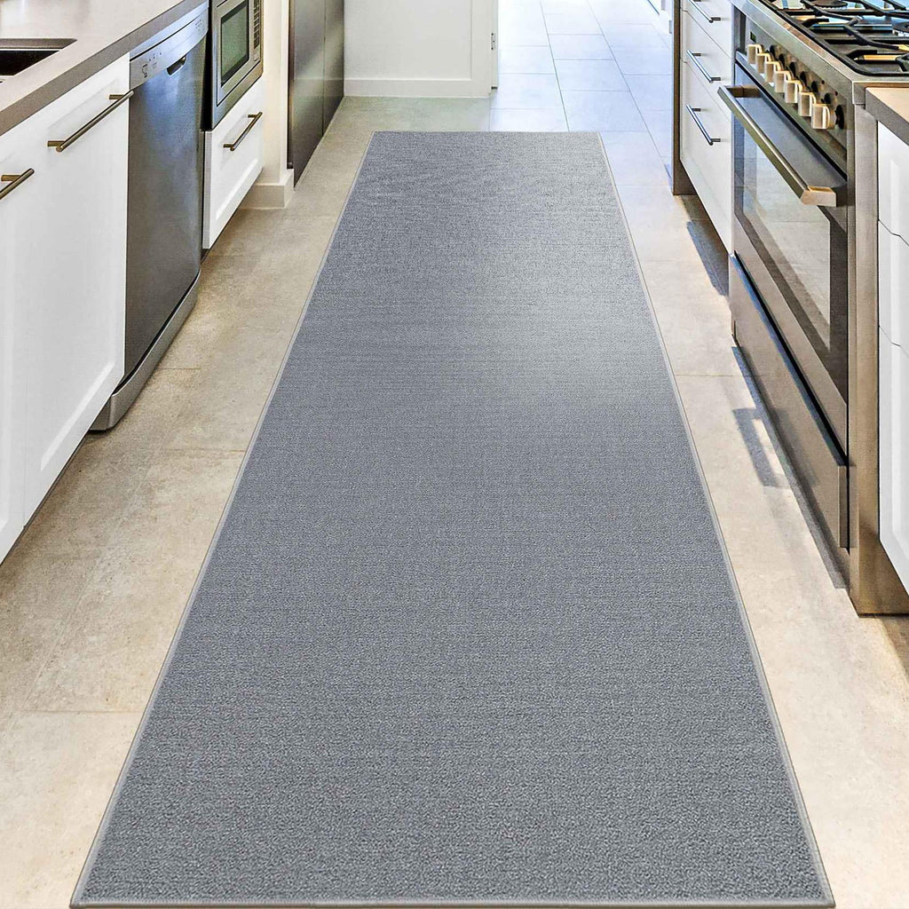 Machine Washable Non-Slip Rubberback Solid Gray Runner Rug K423261