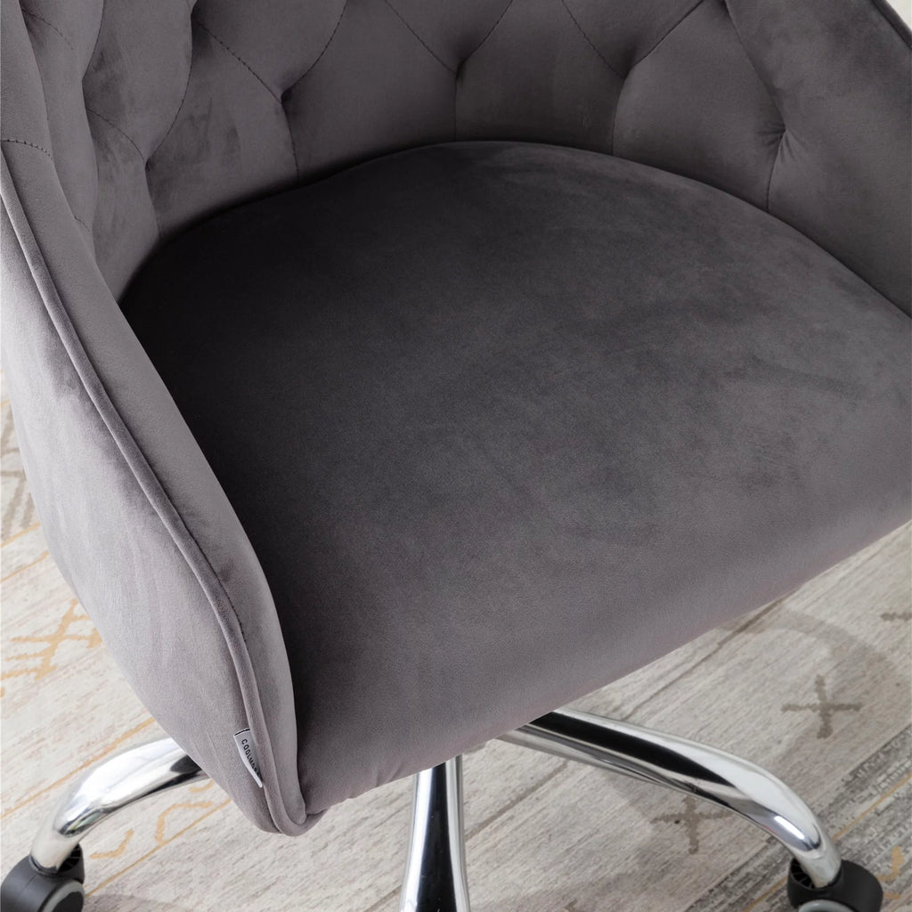 Dark Gray Velvet Swivel Accent Chair with Wheels Q506844