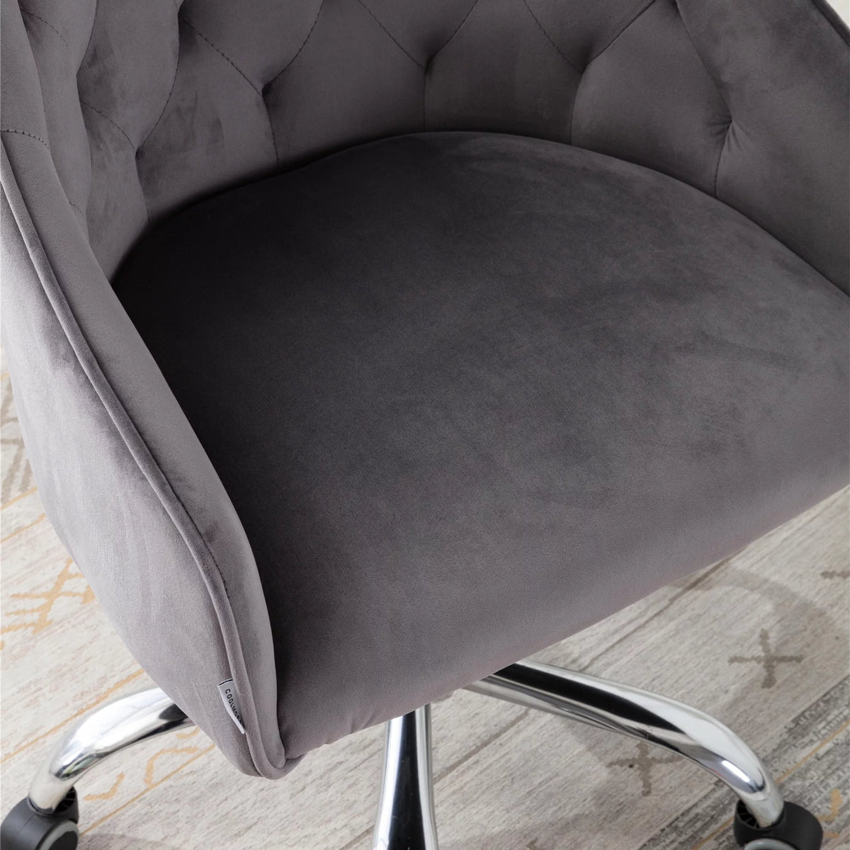 Dark Gray Velvet Swivel Accent Chair with Wheels Q506844