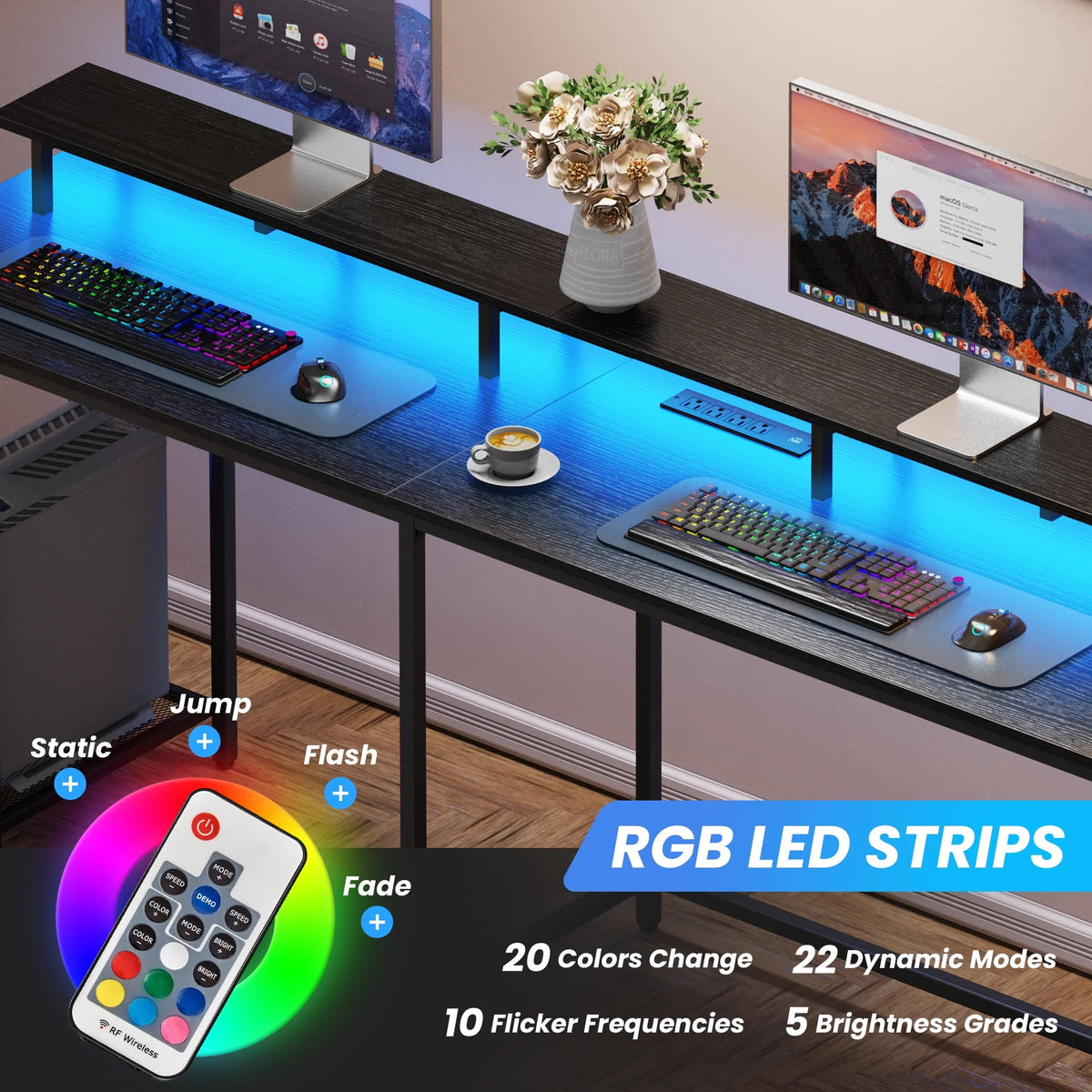 Black L Shaped Desk with Outlets USB Ports and Storage Shelves Y24022