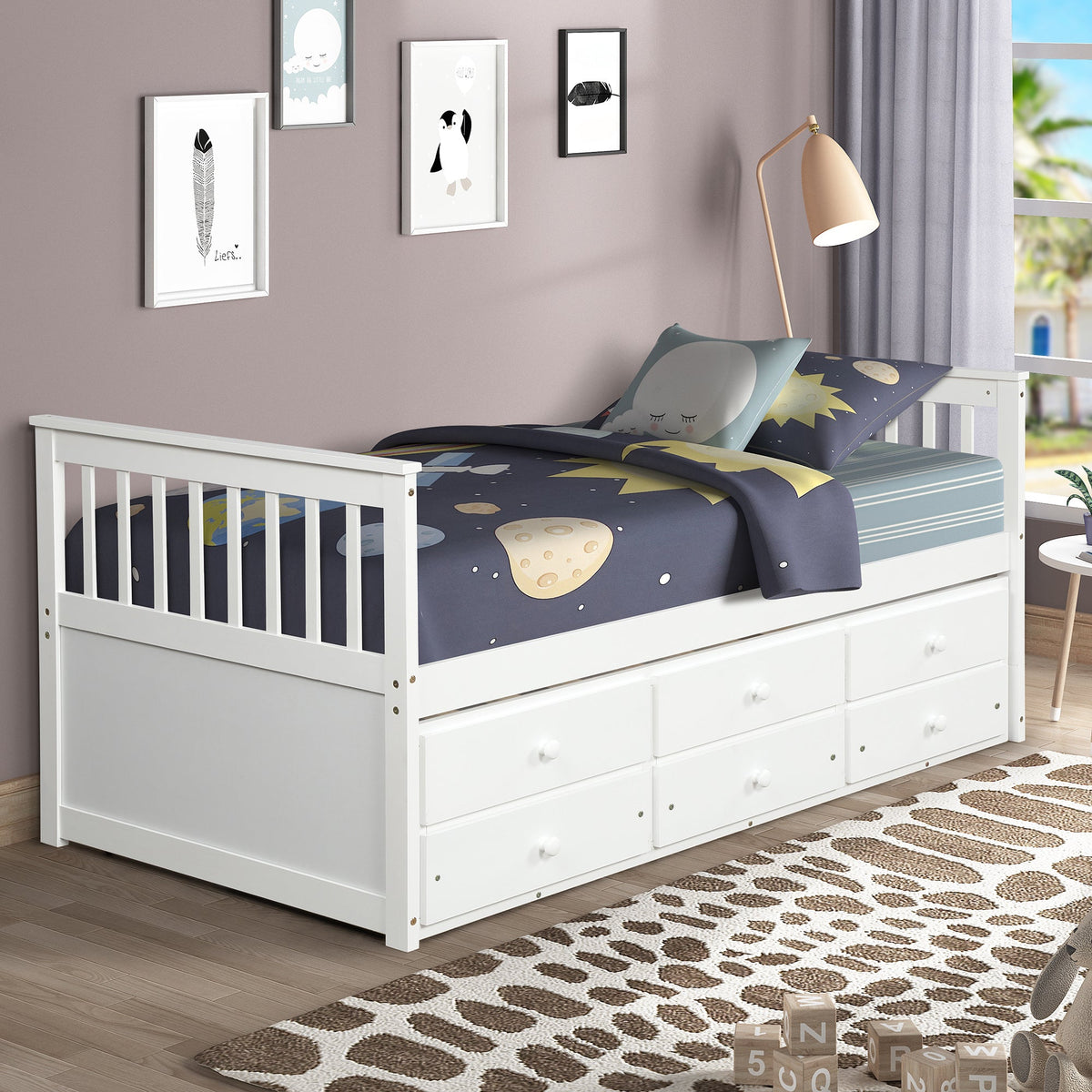 Twin Daybed with Trundle and Storage Drawers White U926005