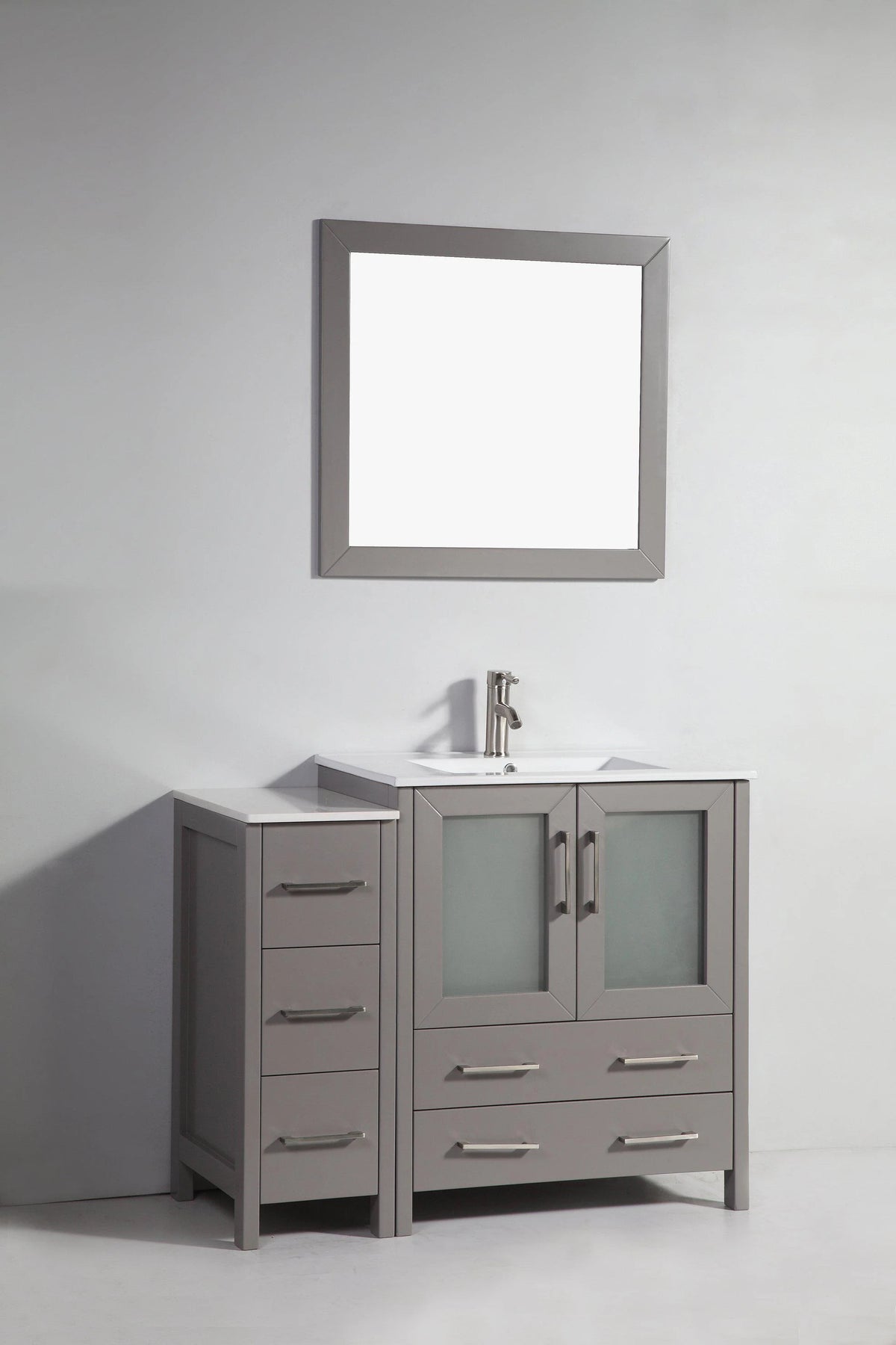 42 in. Single Sink Vanity Cabinet with Ceramic Sink & Mirror Grey X4889
