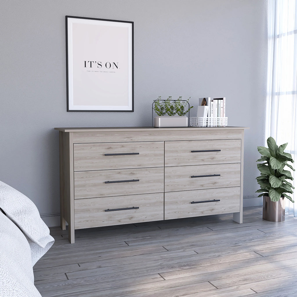 6 Drawer Double Dresser Light Gray E4514