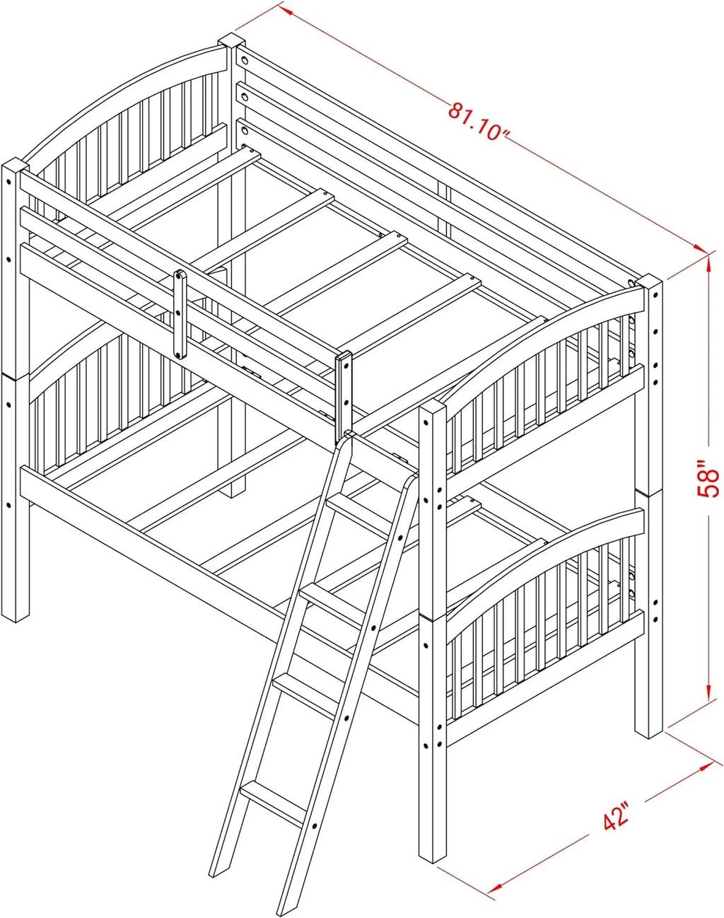 Wood Bunk Beds with Ladder and Safety Rail Oak Finish N436