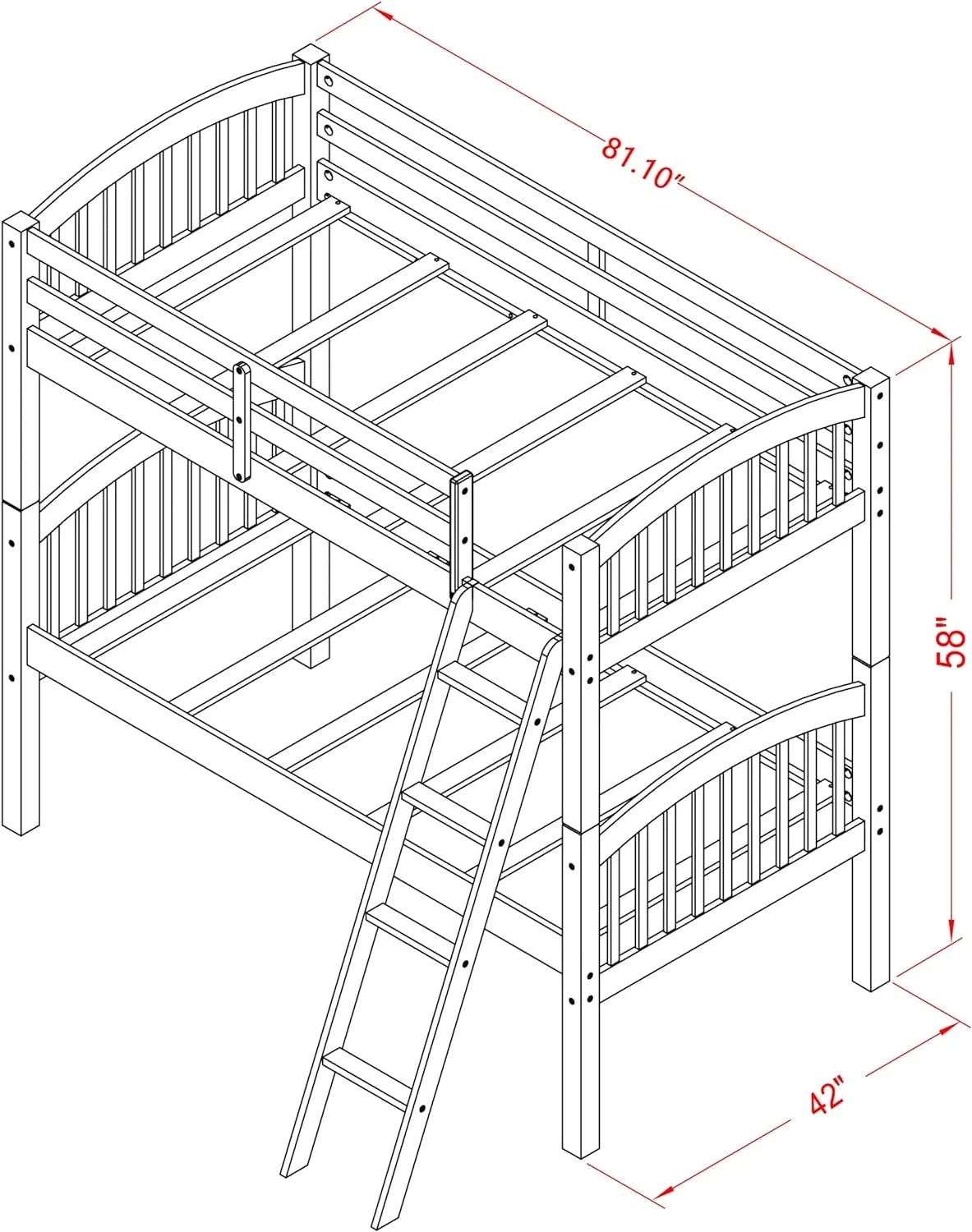 Wood Bunk Beds with Ladder and Safety Rail Oak Finish N436