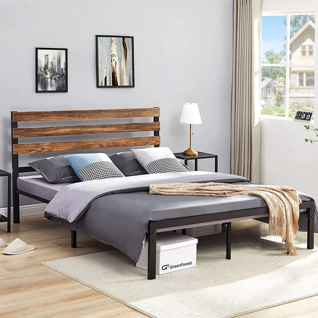 Full Size Bed Frame with Wooden Headboard E8950