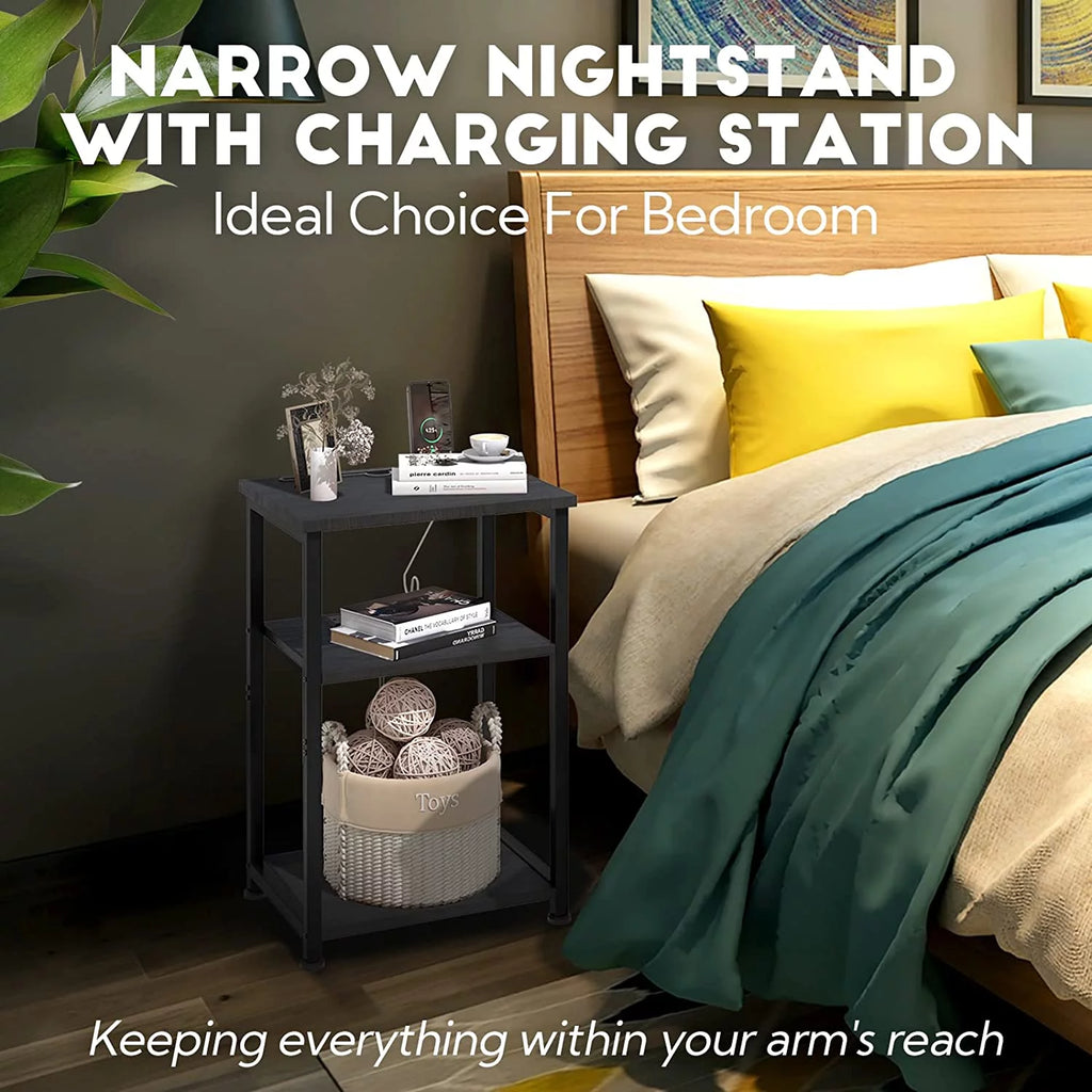 Nightstands Set of 2 with Charging Station and Storage Shelf M87405