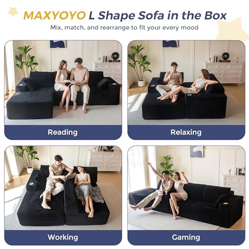 110" Modular Sectional Couch with L-Shape Chaise Black C6125