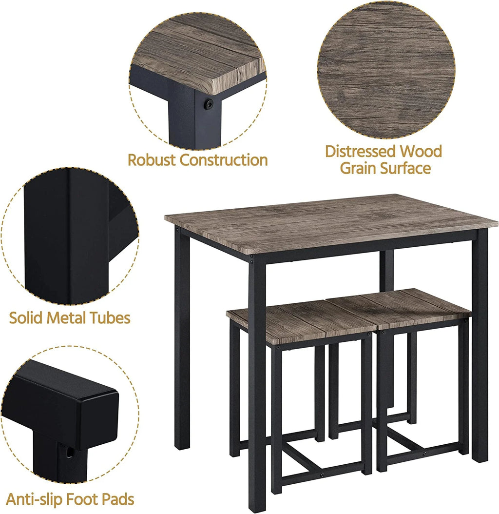 3 Piece Drift Brown Dining Table Set with 2 Stools I2229