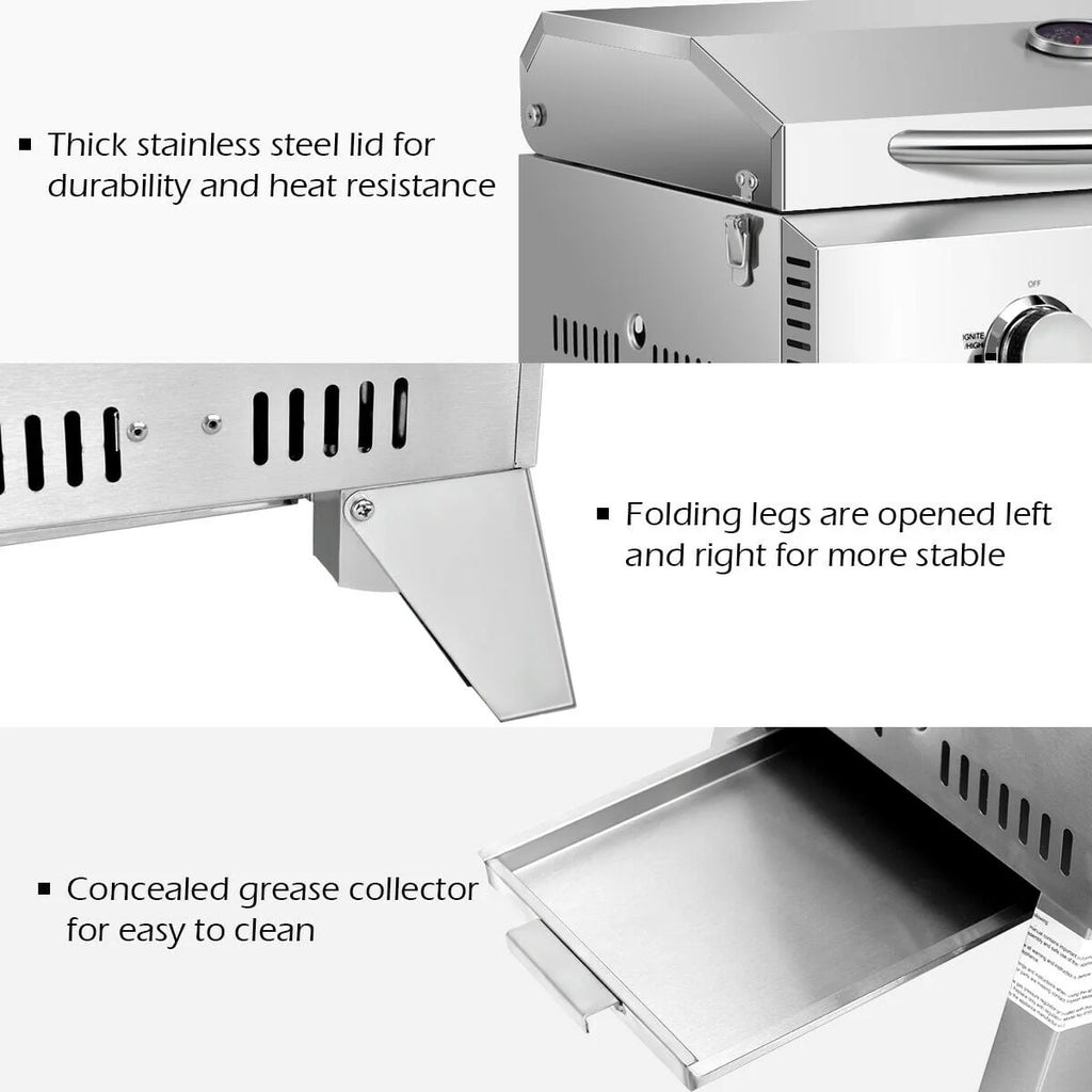 2 Burner Portable Propane Gas Grill Stainless Steel D500