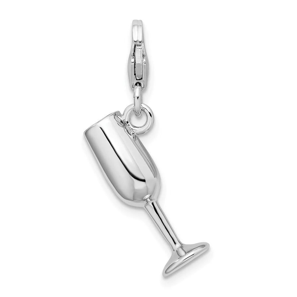 Sterling Silver 3-D Enameled Red Wine Glass Charm I409077