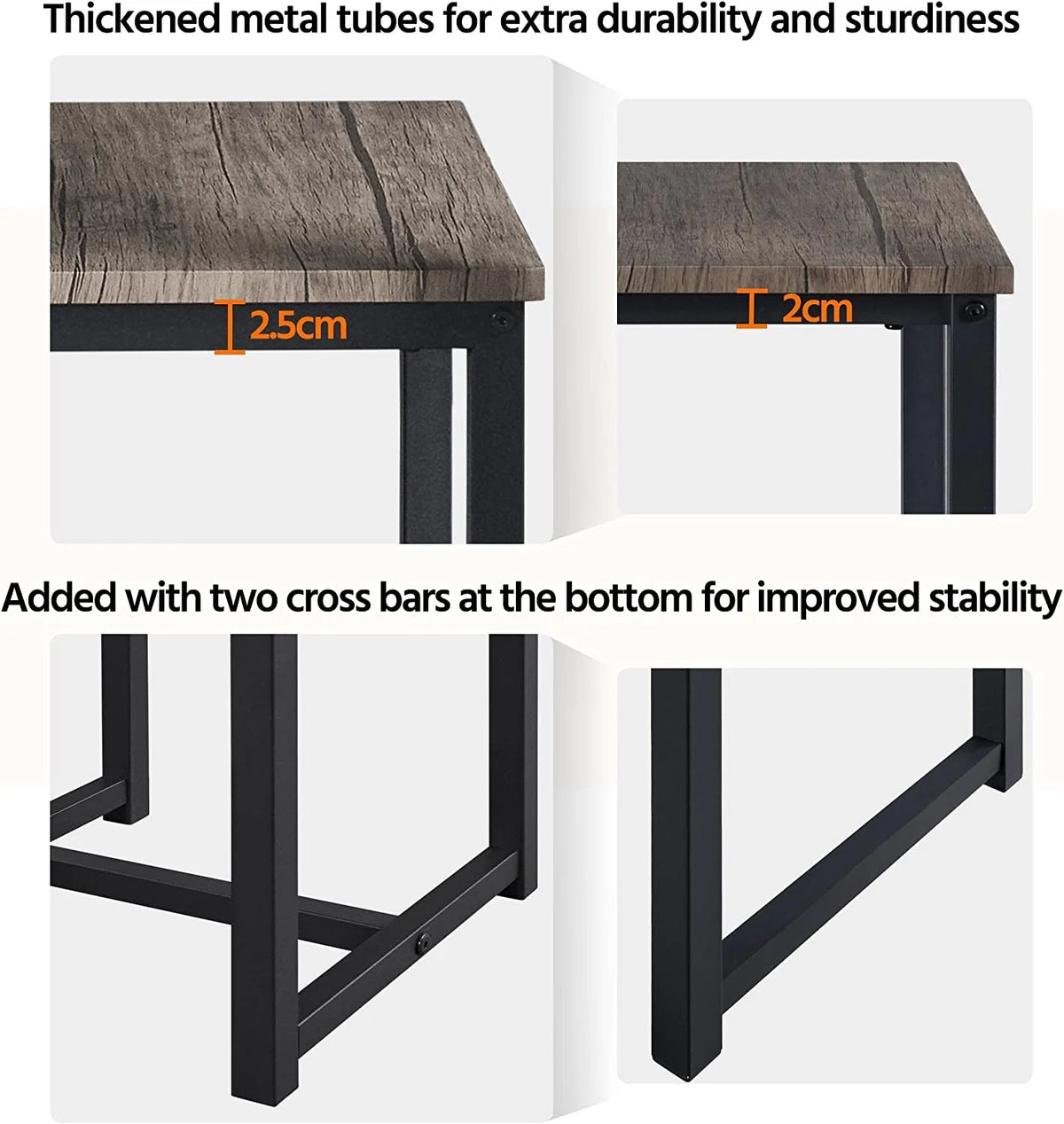 3 Piece Drift Brown Dining Table Set with 2 Stools I2229