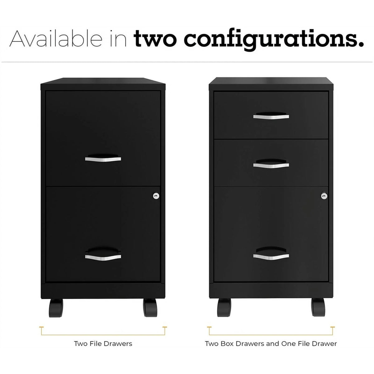18" 2 Drawer Mobile Metal File Cabinet - Black C65995
