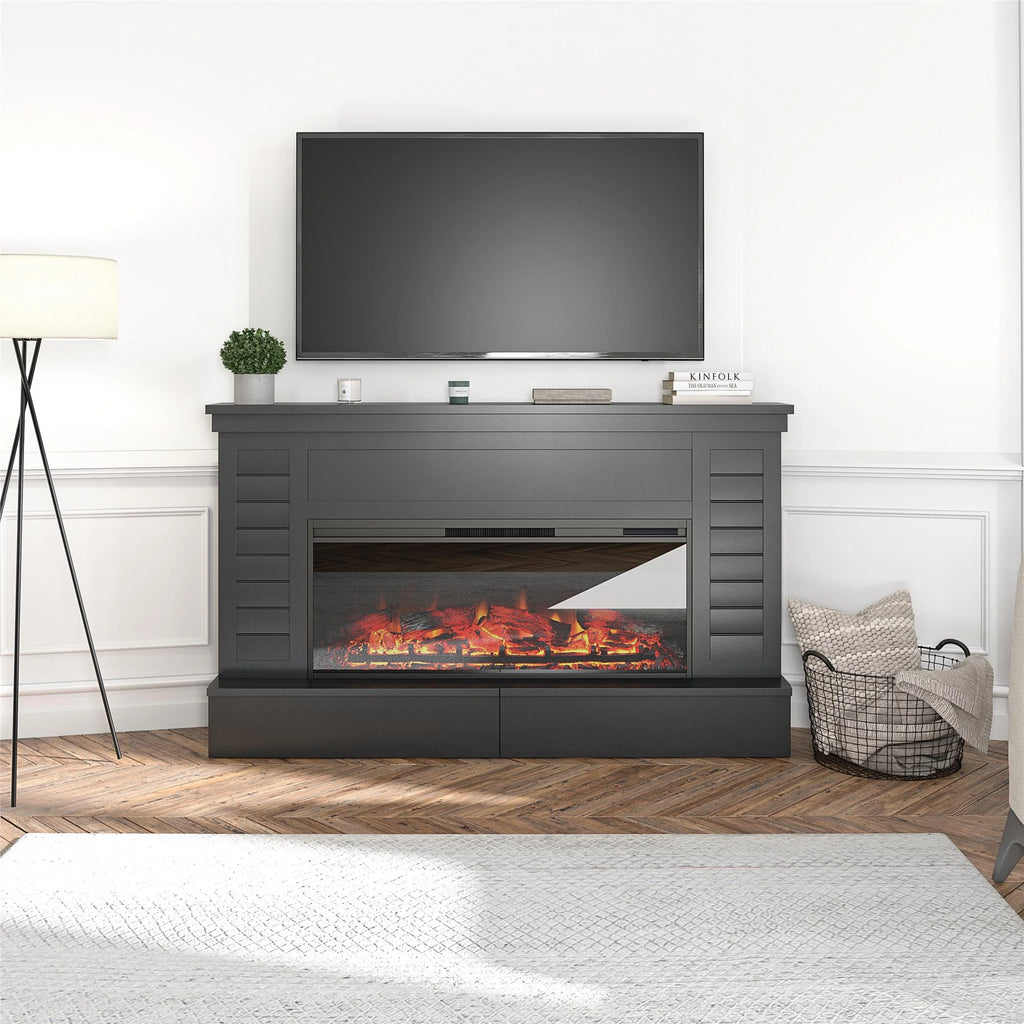 Black Electric Fireplace Mantel with Storage Drawers H2139