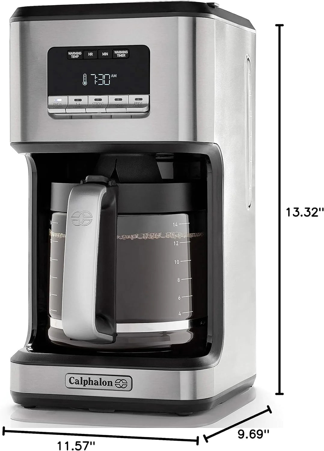 Programmable Coffee Maker with Glass Carafe, 14 Cups, Stainless Steel T970
