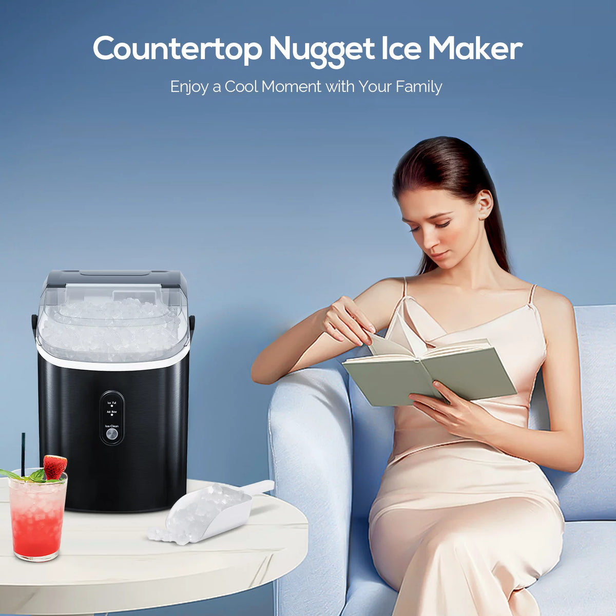 Portable Self-cleaning Nugget Ice Maker with Ice Scoop X106