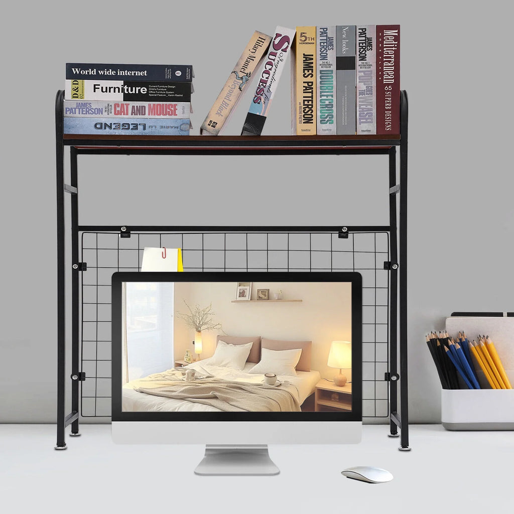 Black Bookshelf with Grid Desk Storage Shelf A222494