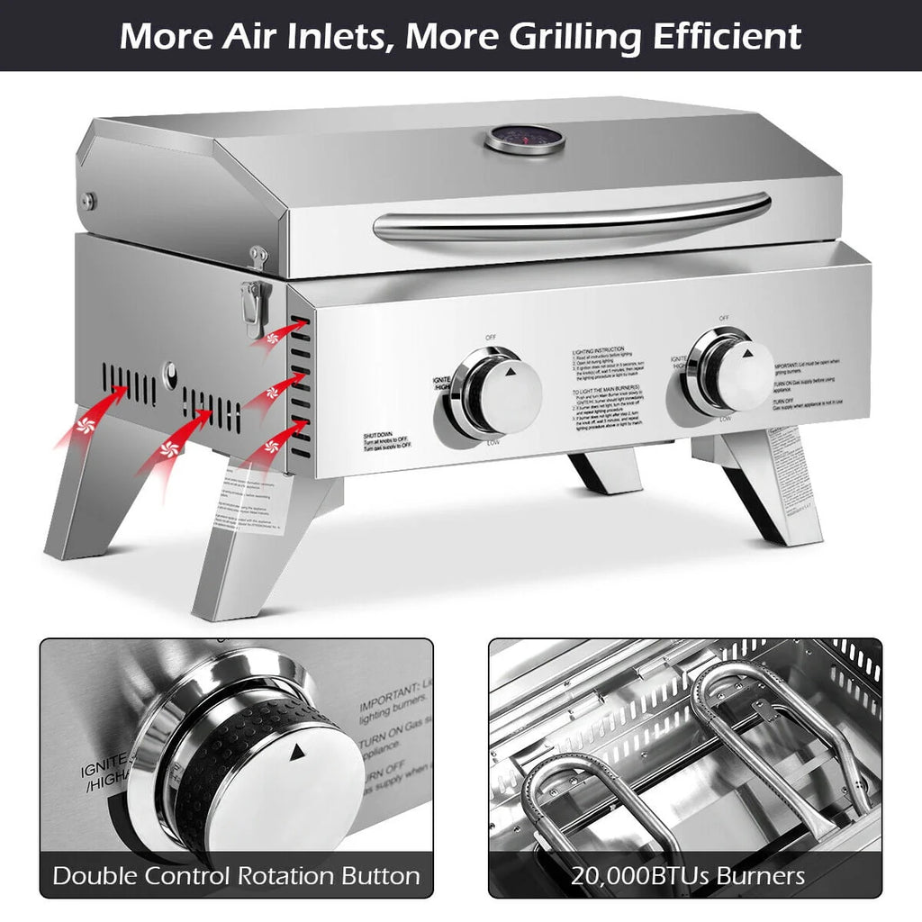 2 Burner Portable Propane Gas Grill Stainless Steel D500
