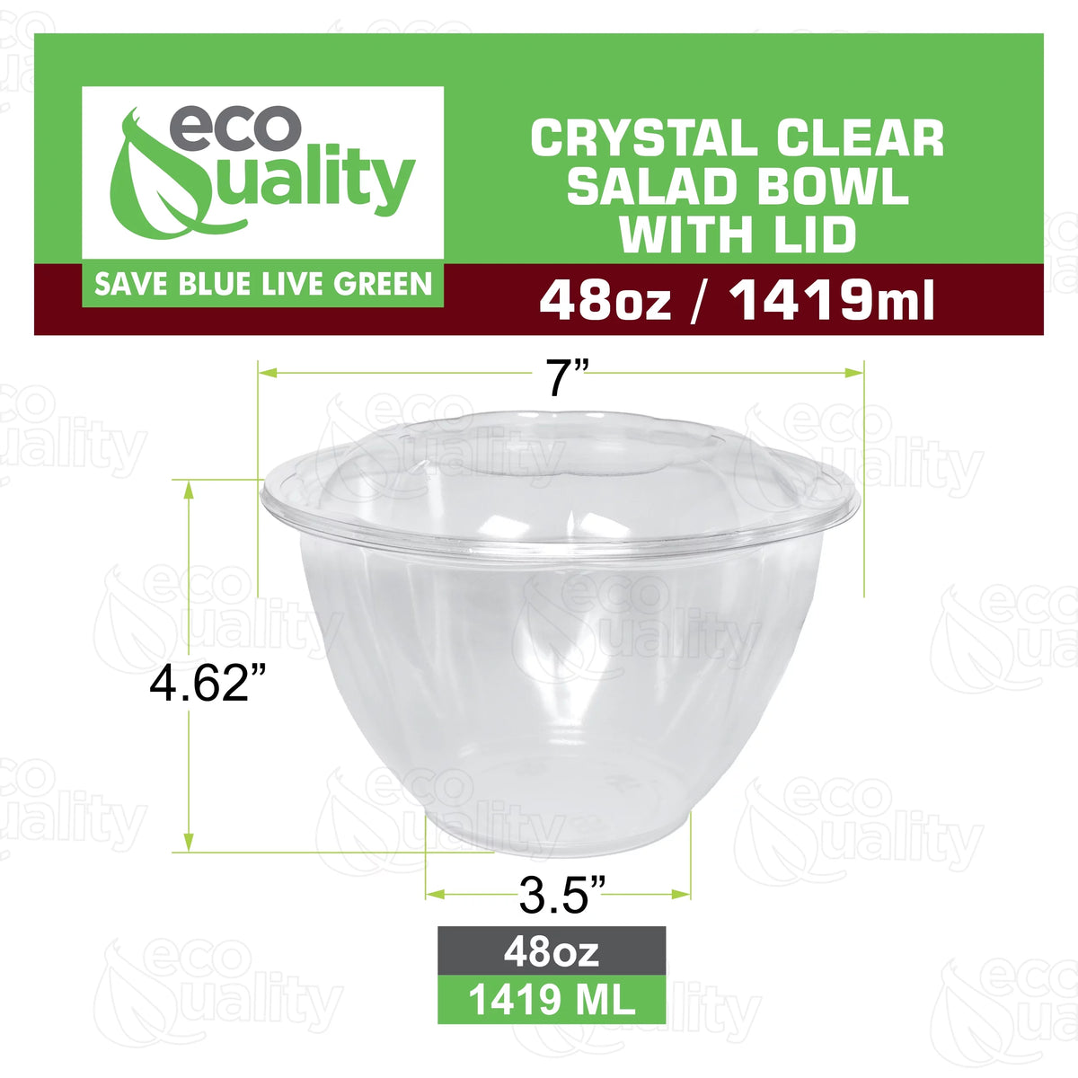 Clear 48oz Disposable Salad Bowls with Lids G4982