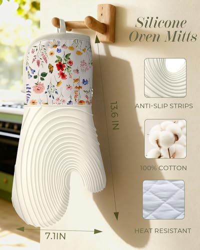 Long Silicone Oven Mitts 2 Pcs Cotton Oven Gloves G146309