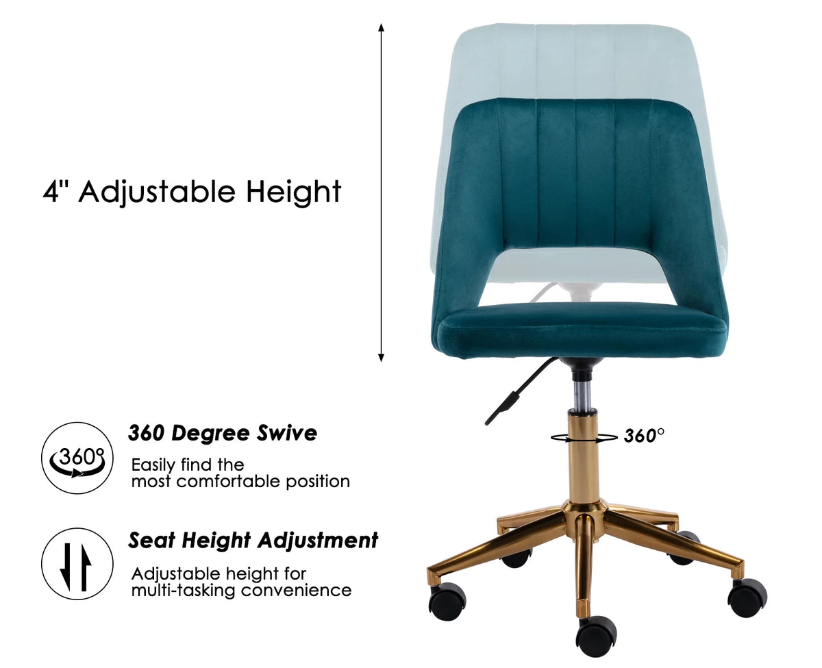 Green Tufted Fabric Task Chair with Gold Base and Wheels J67920