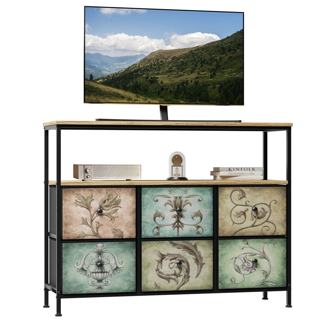 9 Drawer Dresser with Steel Frame Wooden Top J365