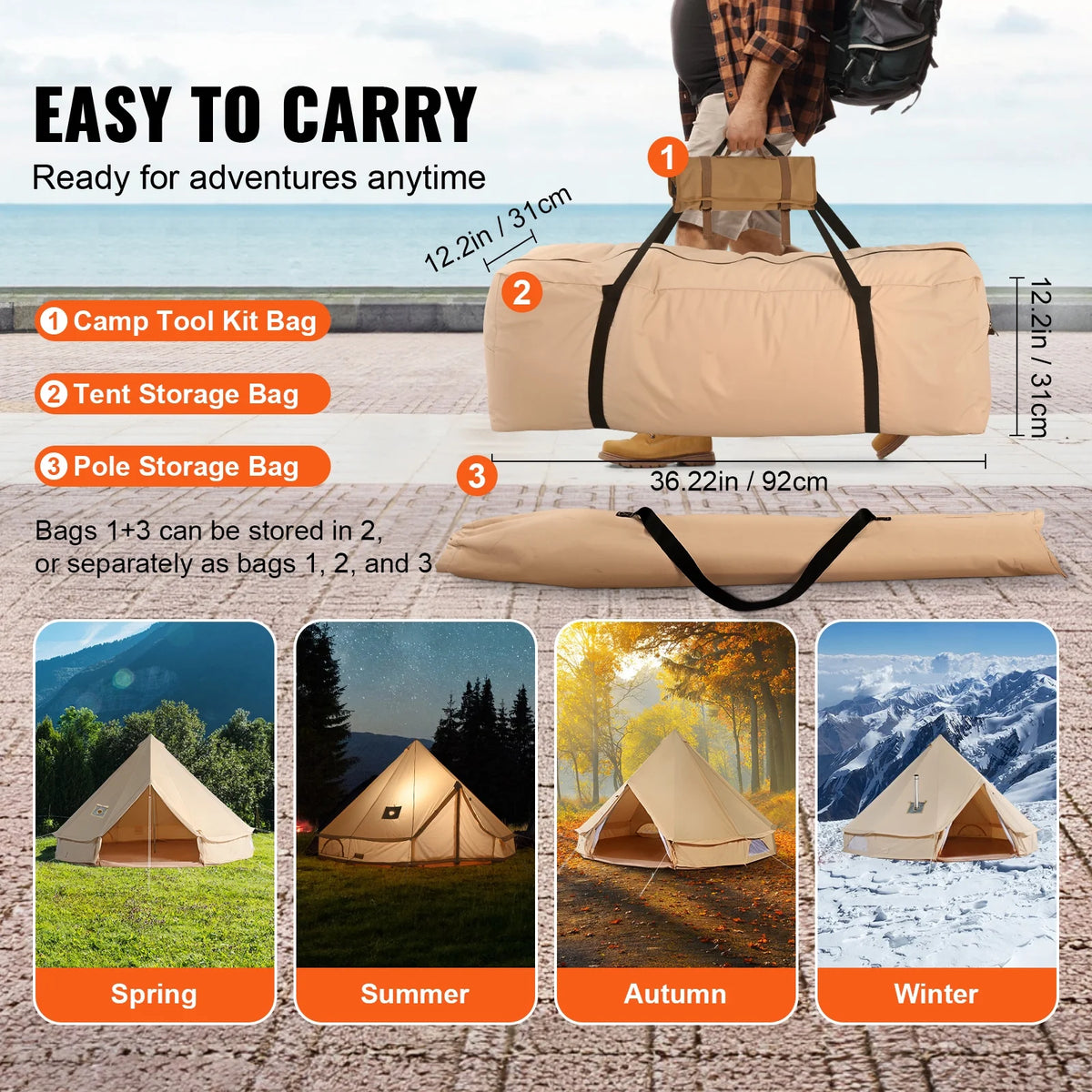 Canvas Bell Tent 4-Season with Stove Jack I488