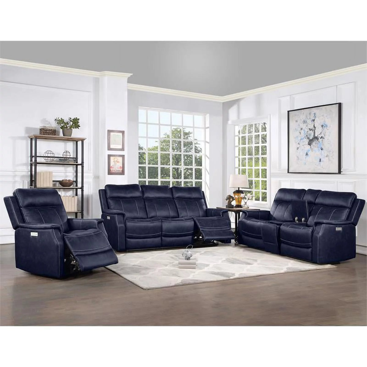 White Faux Leather Dual Power Reclining Sofa R6221