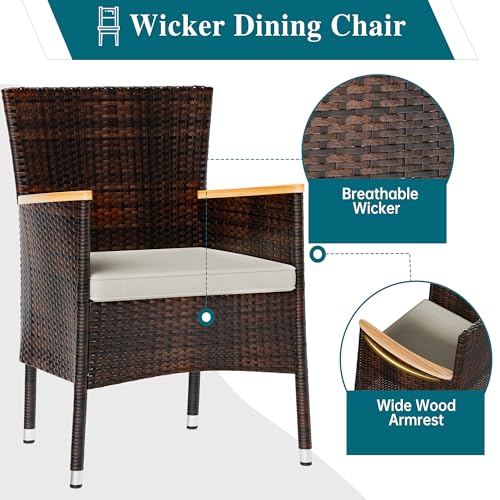 5 Pieces Wicker Patio Dining Set with Wood Table Top K241