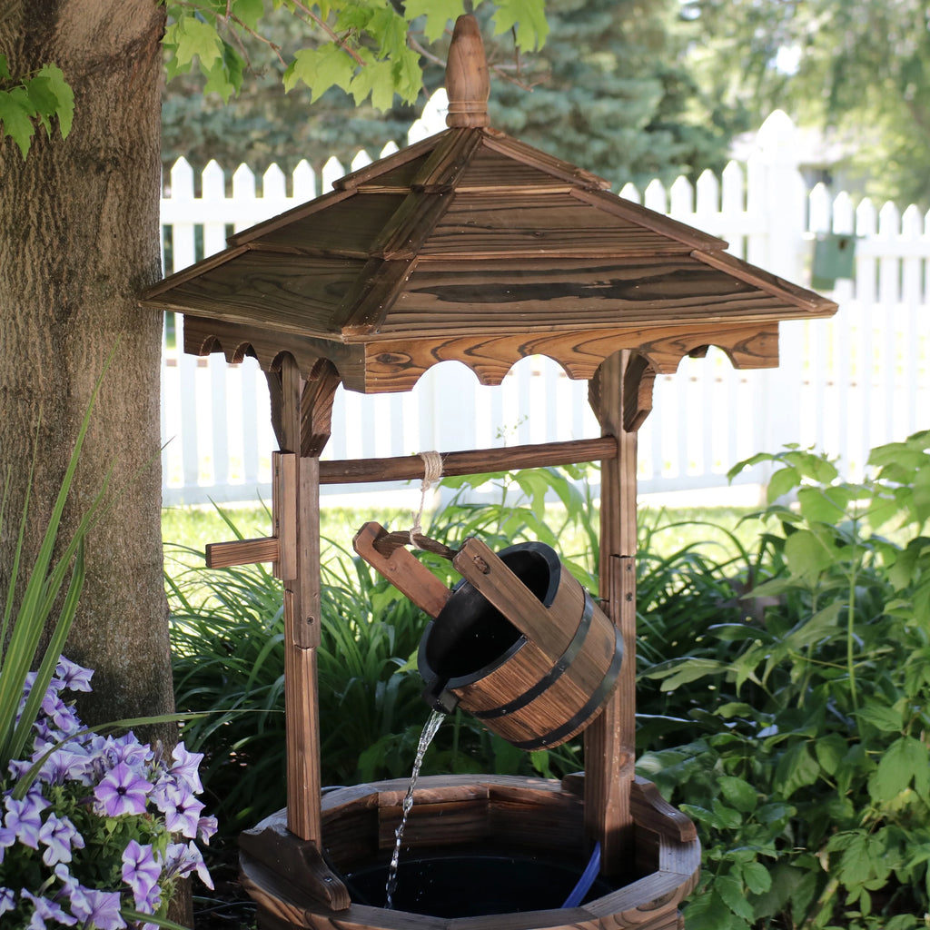 Wood Wishing Well Fountain with Liner 48" H B7984