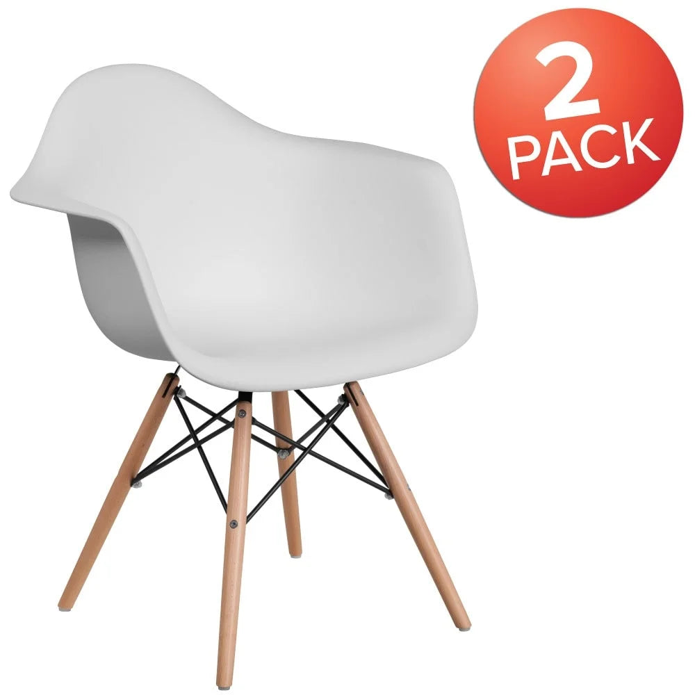 2 Pack Plastic Chair with Wooden Legs White C668961