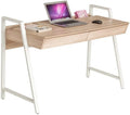 White Wood Computer Desk with Monitor Shelf and Drawers O578