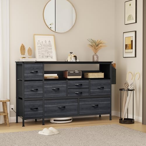 Black 9 Drawer TV Stand with Charging Station N9434