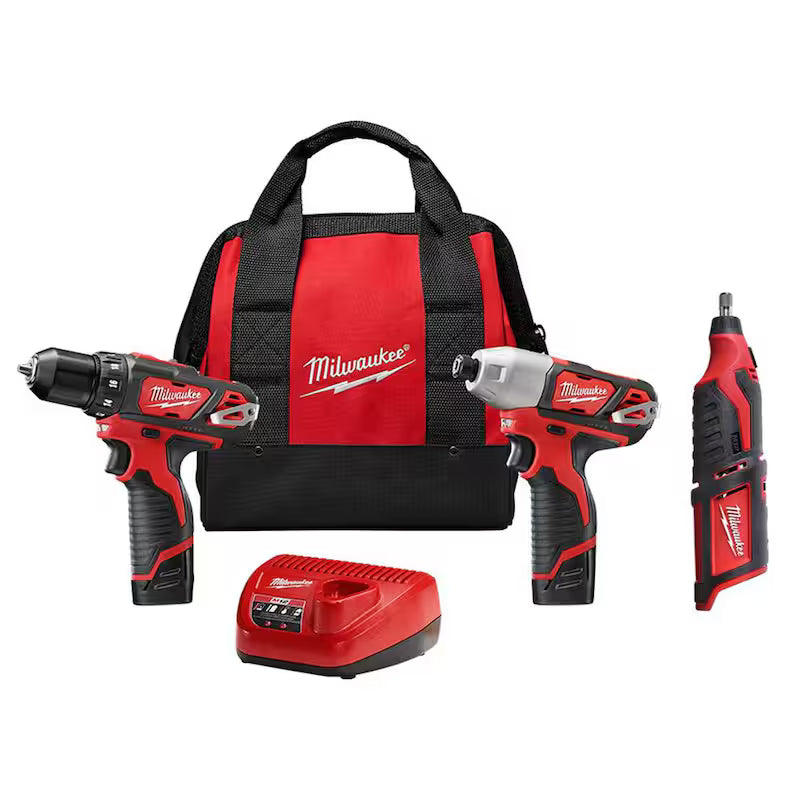 12V Cordless Drill Driver Impact Driver Combo Kit with Rotary Tool R8673